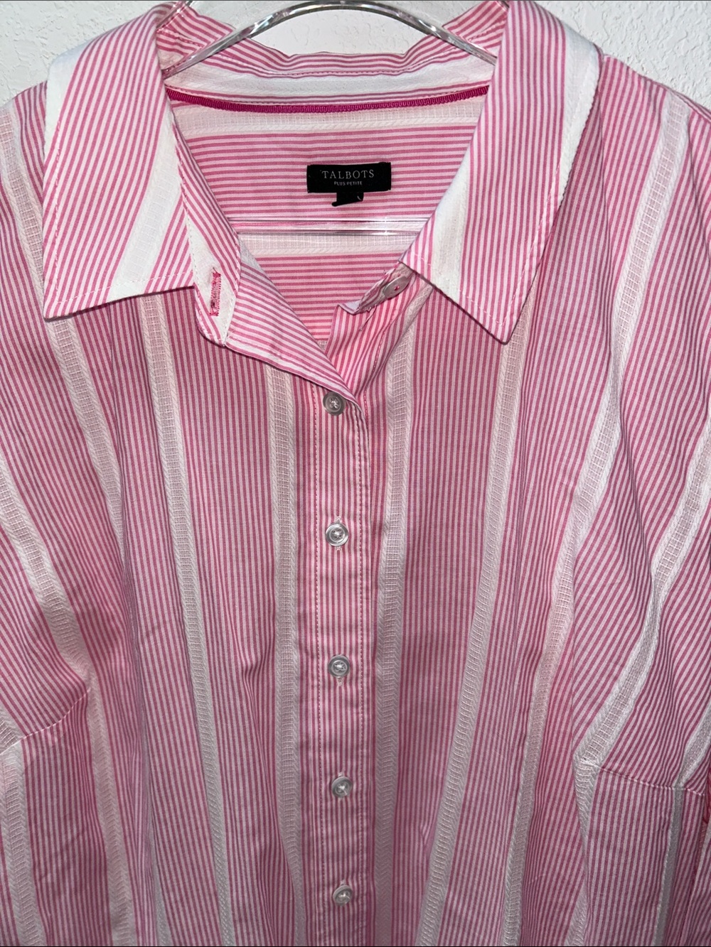Talbots Plus Cotton Pink White Stripe Long-Sleeve Button-Down Shirt 2XP EUC